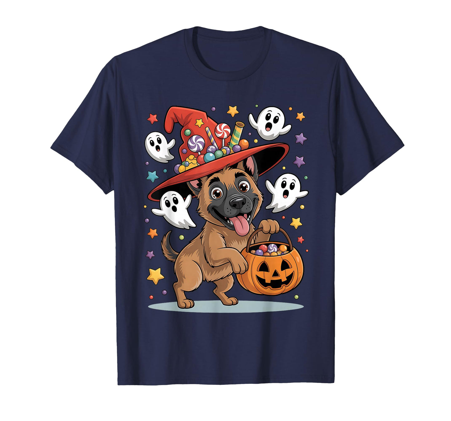 Belgian Malinois Dog Pumpkin Ghost Candy Witch Halloween T-Shirt