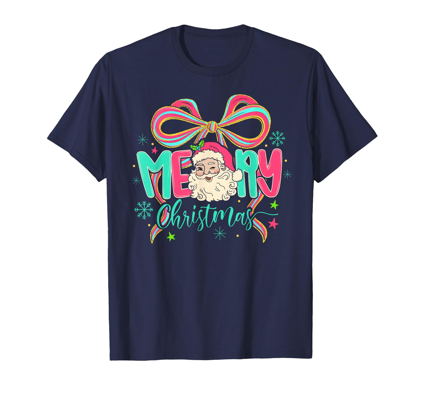 Merry Christmas Santa Claus Coquette Bow Women Xmas Pajamas T-Shirt