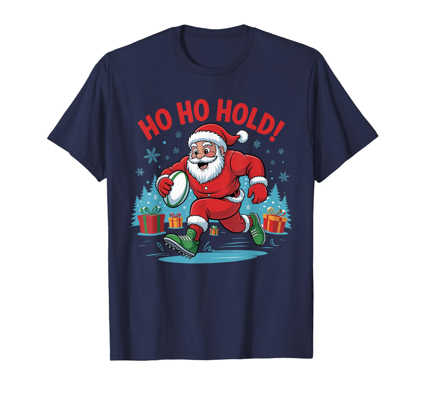 Santa Playing Rugby Funny Holiday Christmas Xmas Pajama T-Shirt