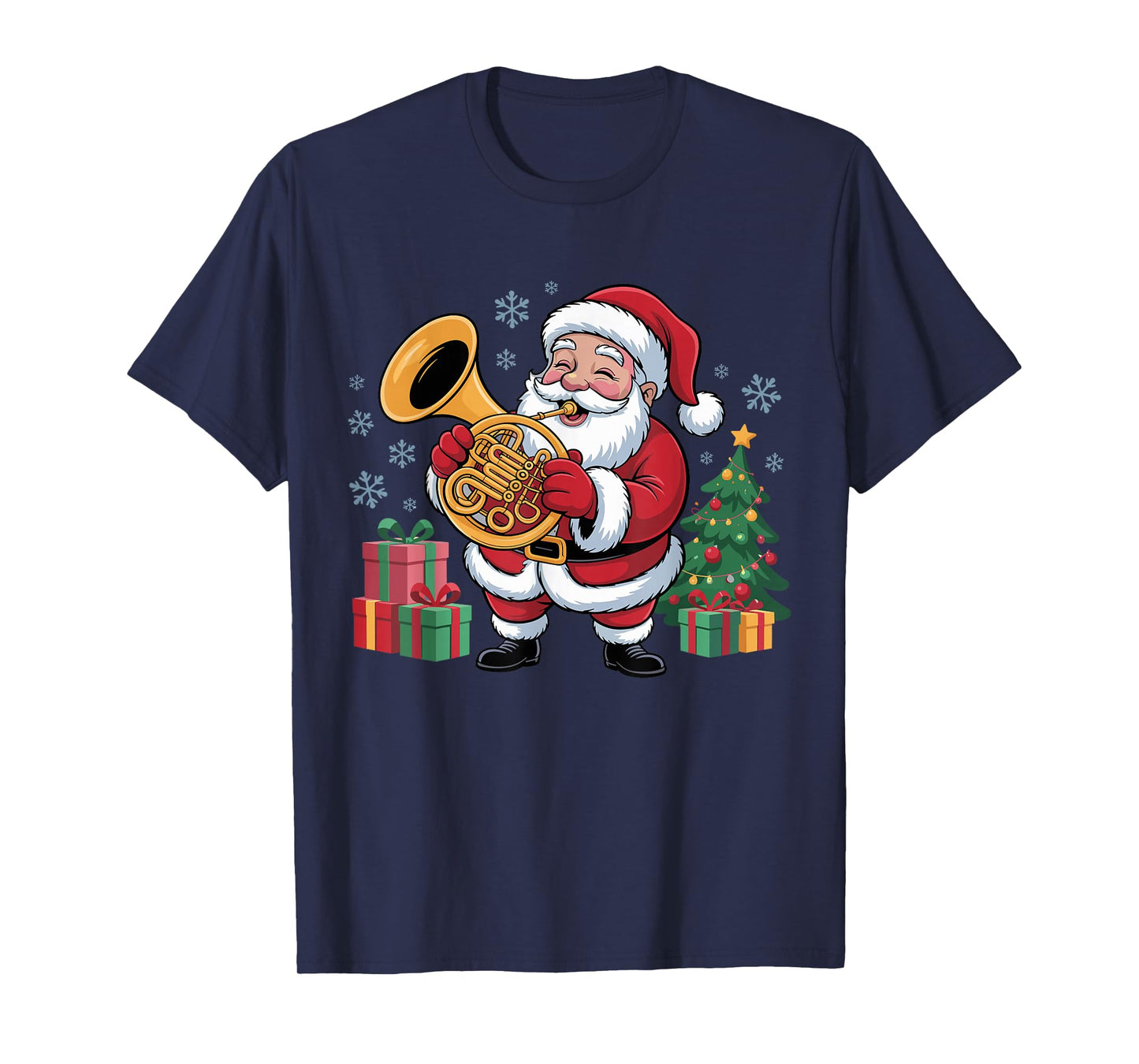 Funny Santa Christmas Design French Horn Holiday Xmas Pajama T-Shirt