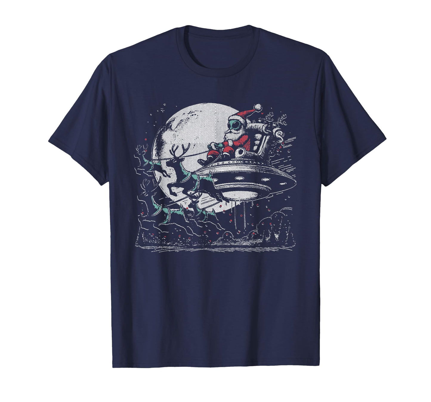 Alien Santa in UFO with Reindeer - Christmas Sci-Fi T-Shirt