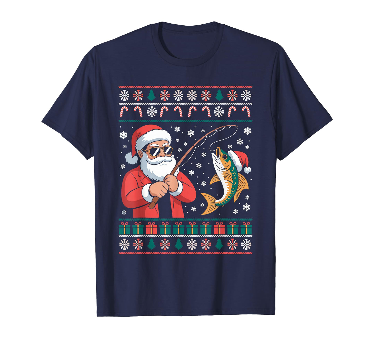 Funny Santa Claus Fishing Ugly Christmas Sweater Fisherman T-Shirt
