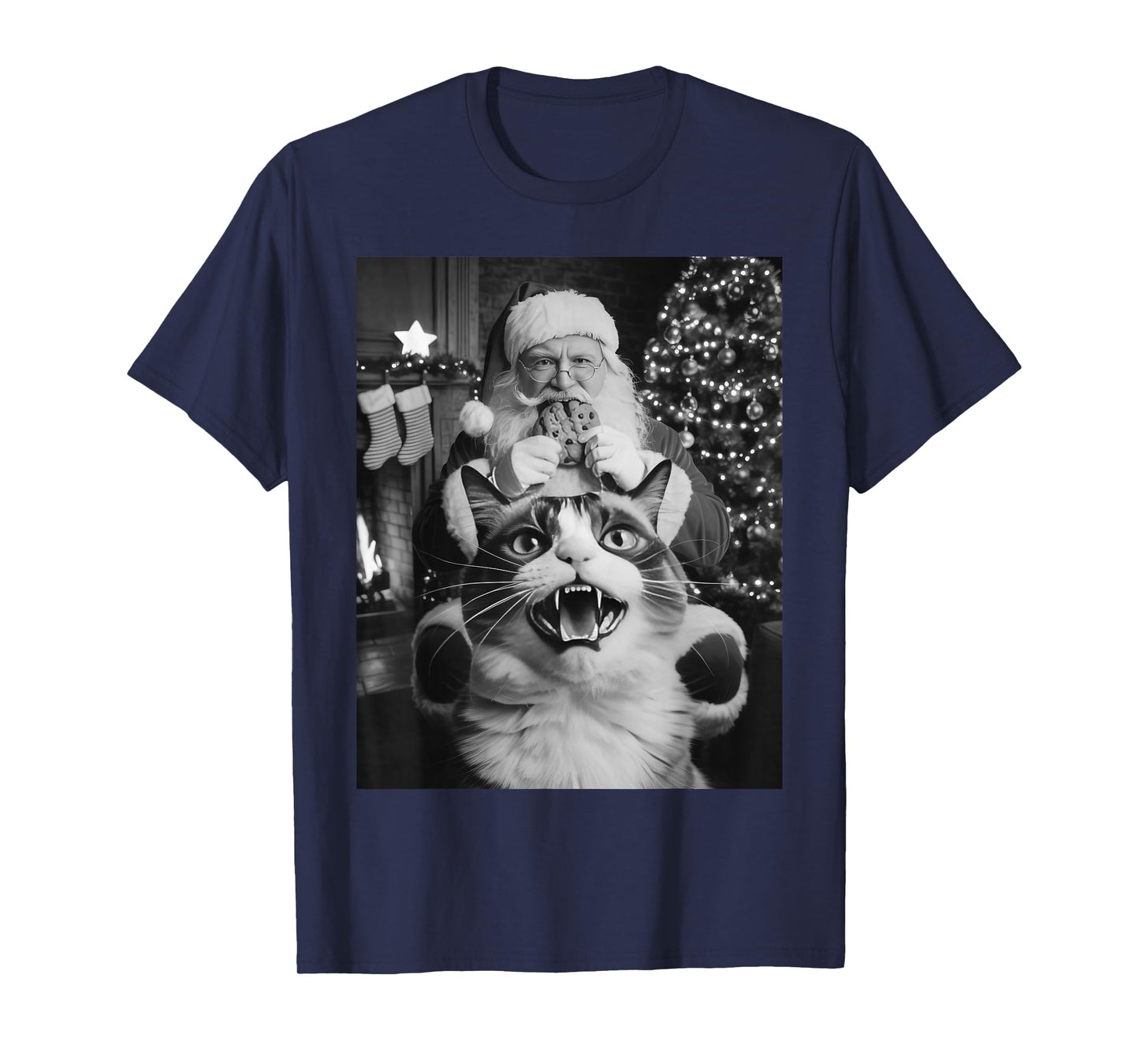 Funny Cat Selfie Santa Christmas Men Women Kids Cat Lover T-Shirt