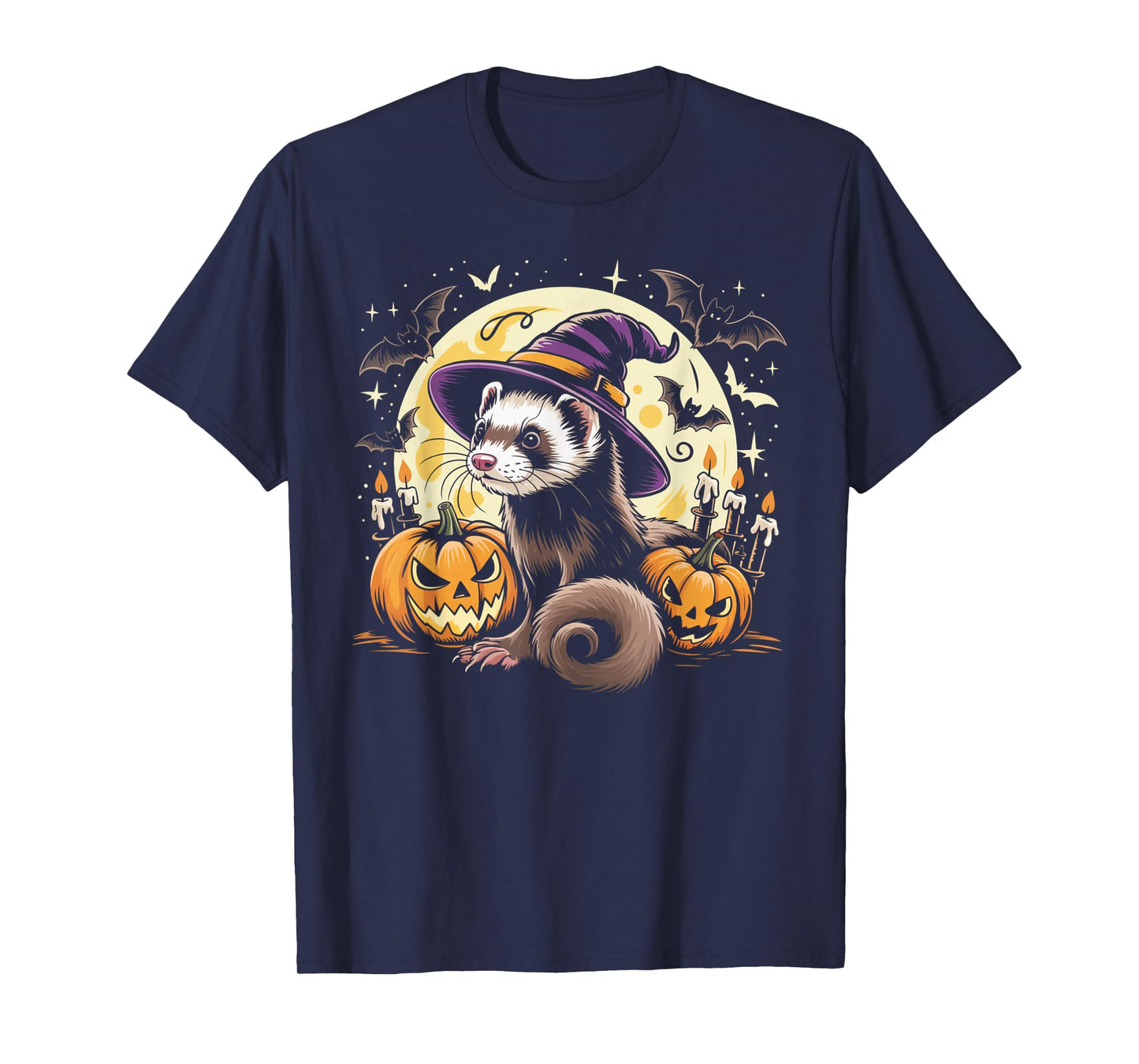 Ferret Witch Halloween - Spooky Pumpkin Bats Art T-Shirt