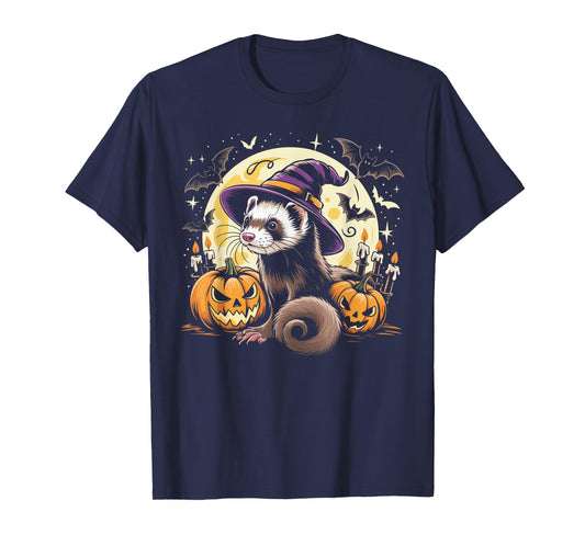 Ferret Witch Halloween - Spooky Pumpkin Bats Art T-Shirt