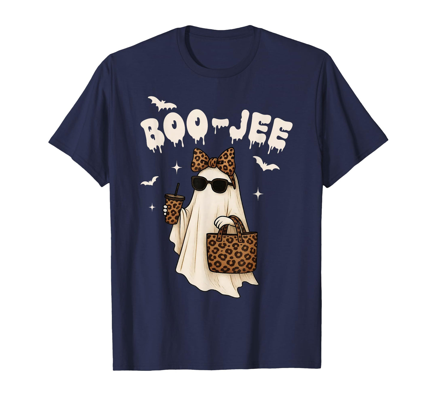 Coquette Leopard Ghost Coffee Boo-JEE Halloween Boujee Ghost T-Shirt