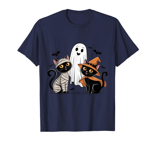 Spooky Black Cat Ghost Witch Halloween Haunted Vibes T-Shirt