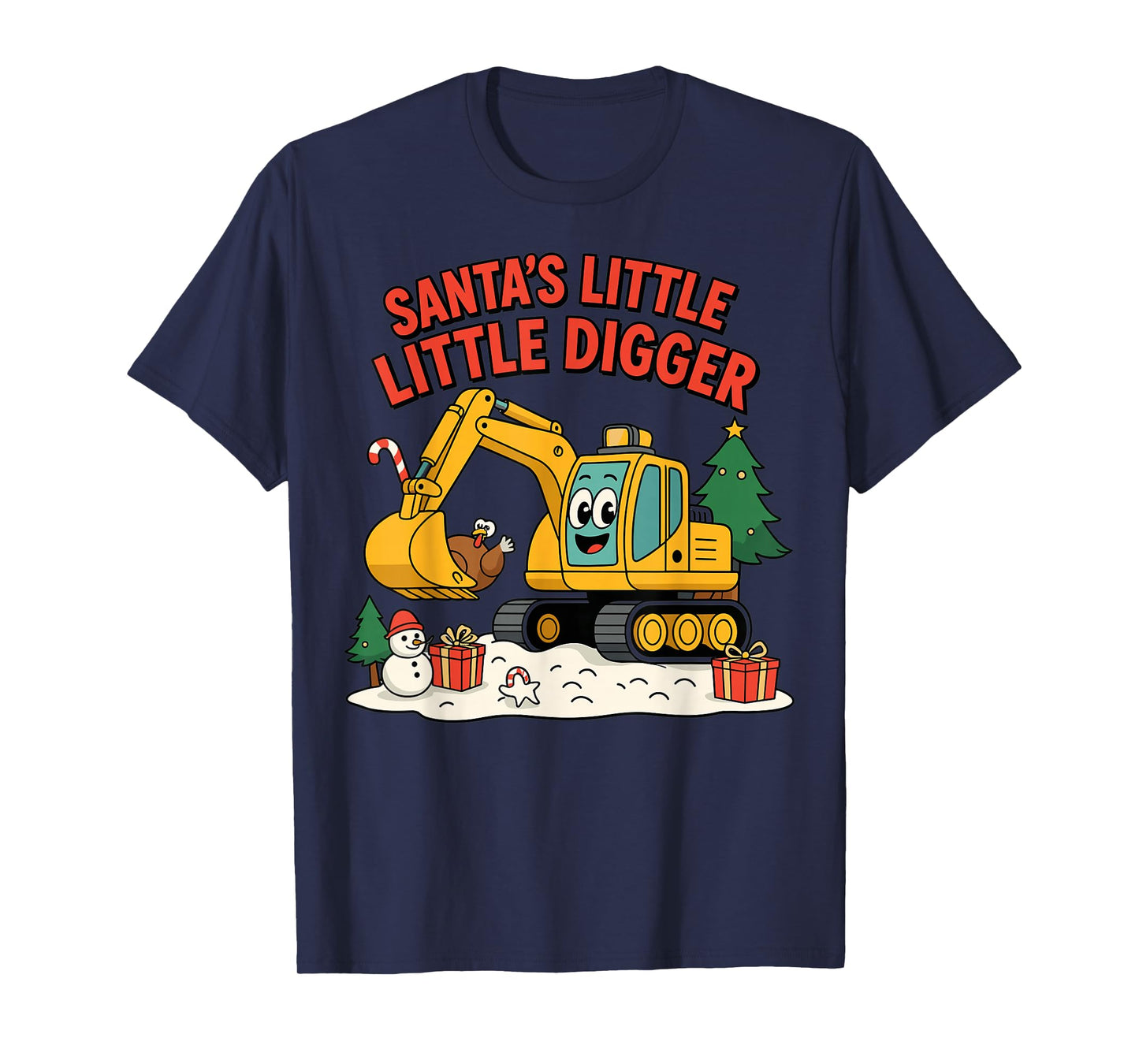 Christmas Santa Little Digger Cartoon Holiday Scene T-Shirt