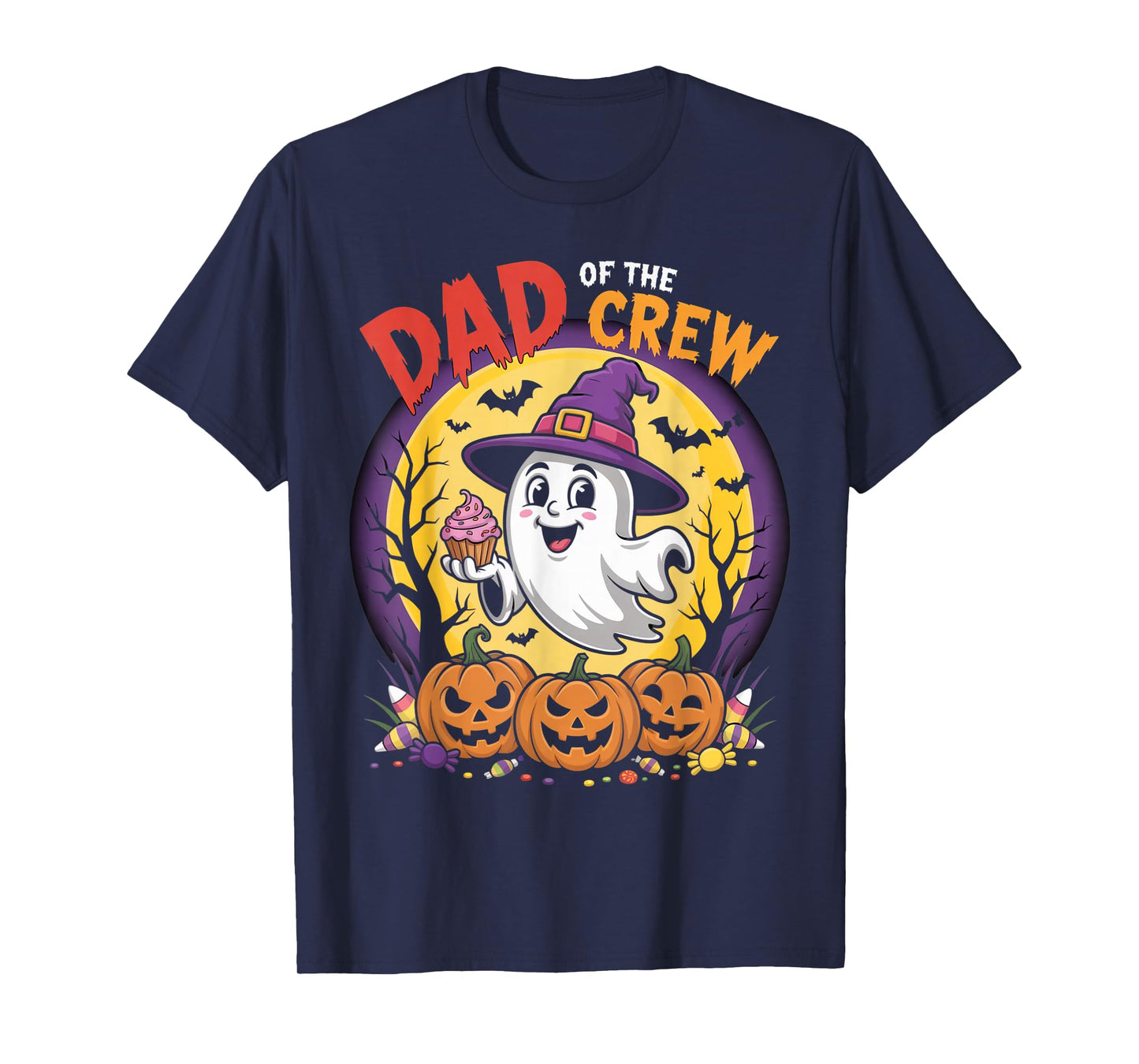 Dad of The Crew Funny Halloween Ghost Outfit with Pumpkins T-Shirt