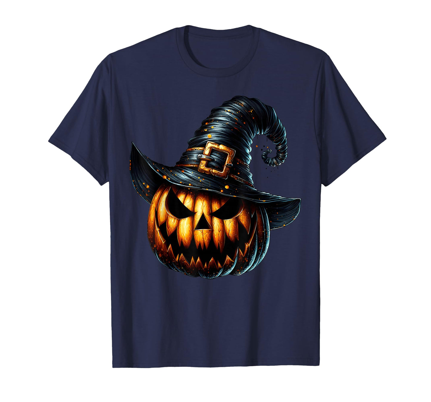 Creepy Halloween Jack O Lantern Pumpkin with Witches Hat T-Shirt