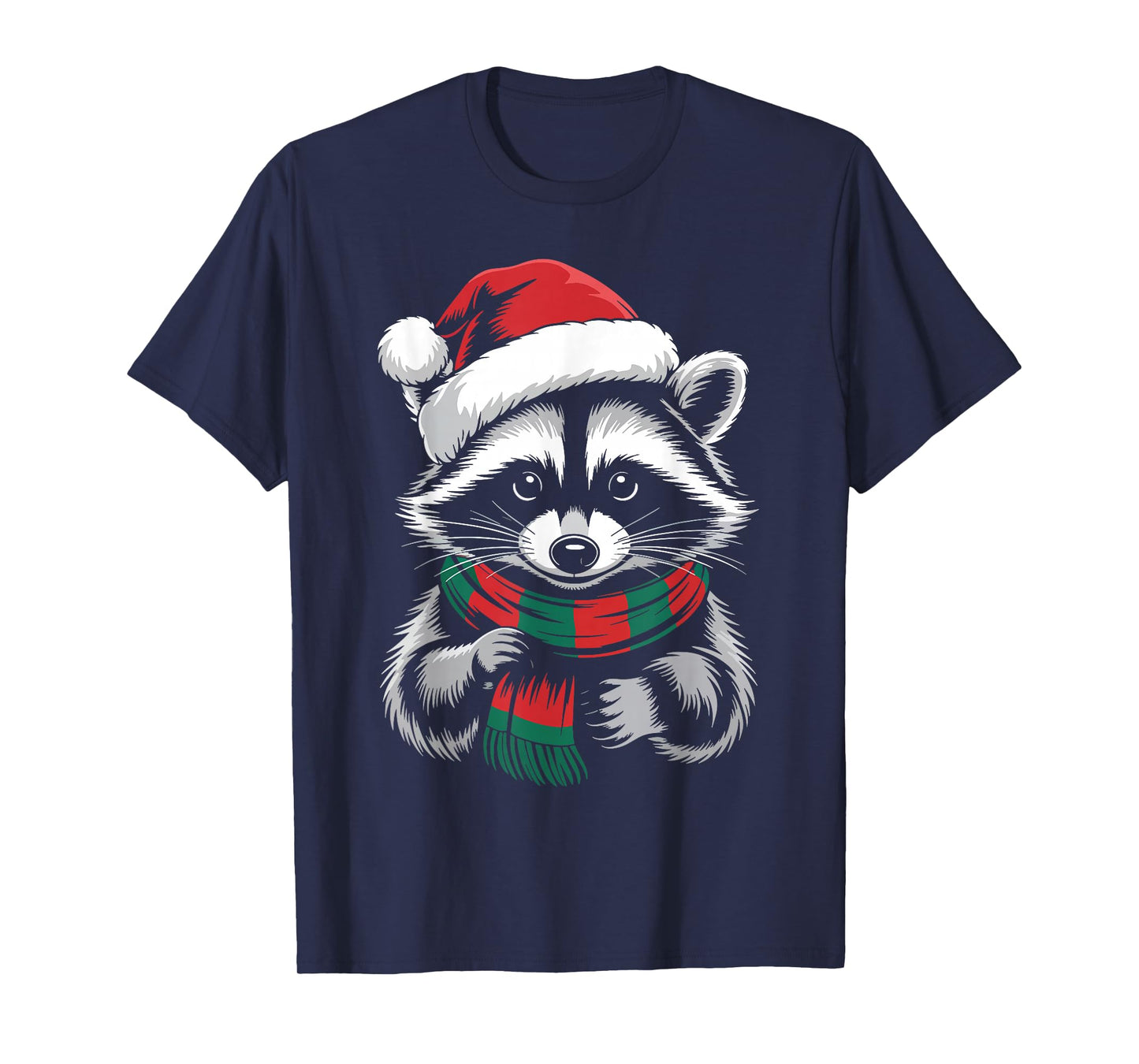 Raccoon Xmas Santa Hat Scarf Christmas Costume T-Shirt
