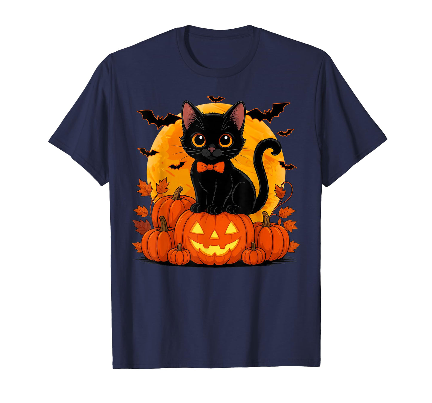 Retro Black Cat Halloween Pumpkin Costume for Women Men Kids T-Shirt