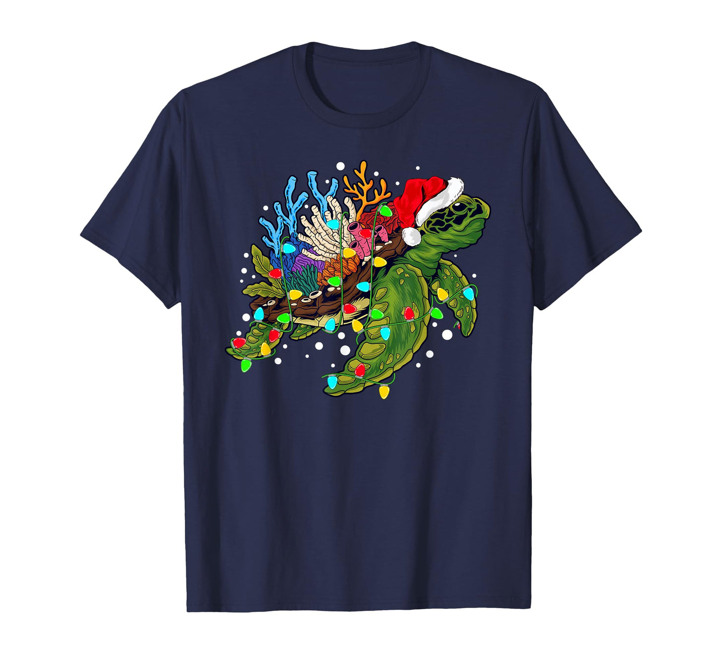 Sea Turtle Christmas Lights Funny Santa Hat Xmas T-Shirt