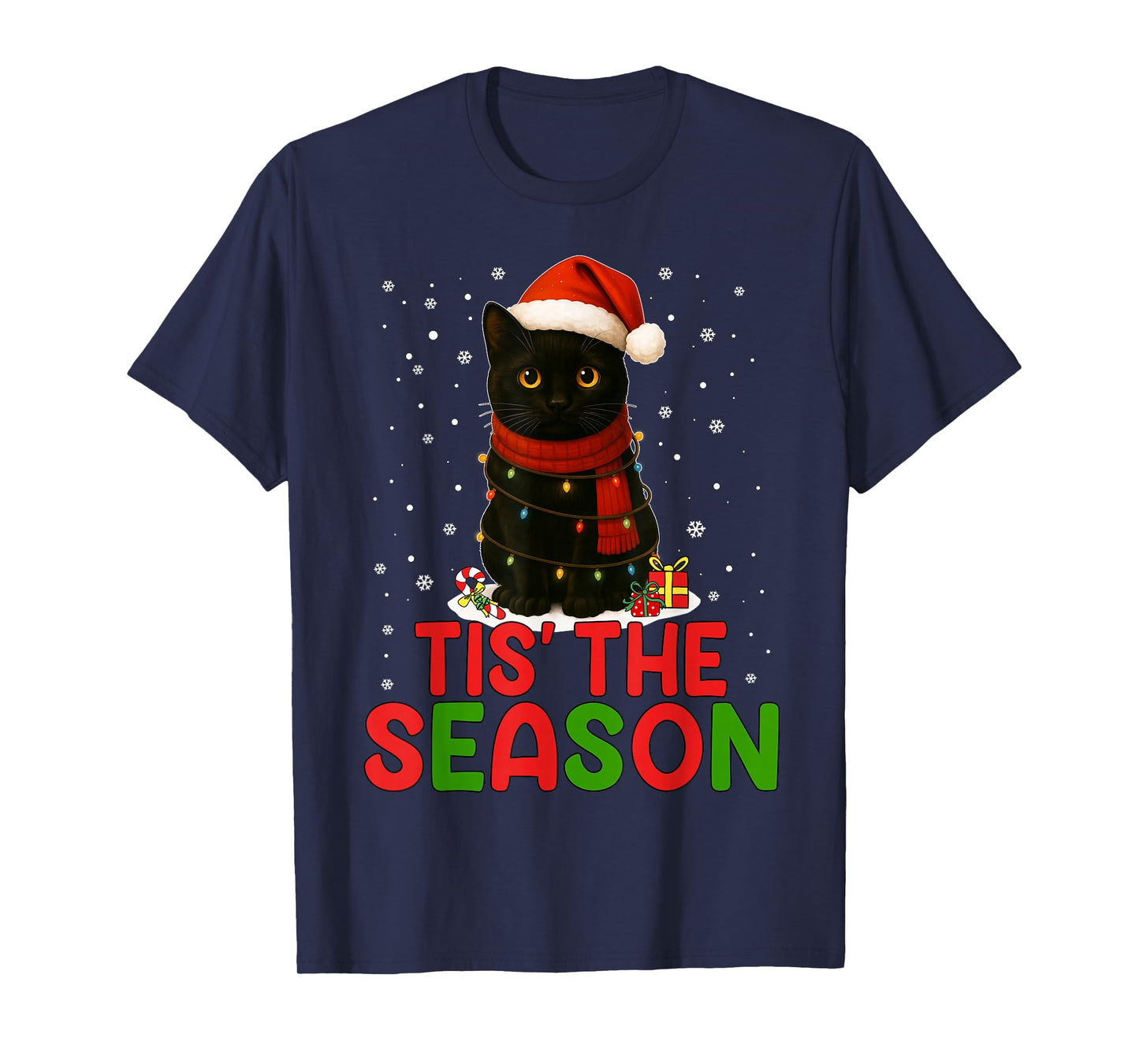 Tis' The Season Santa Hat Funny Black Cat Christmas Women T-Shirt