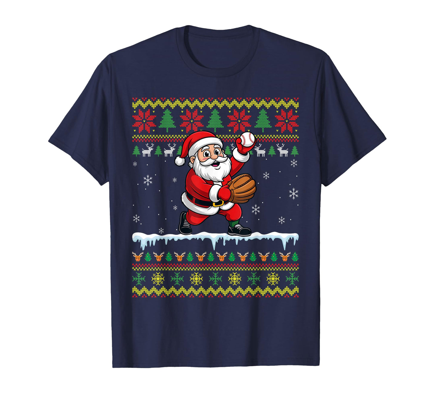 Santa Playing Xmas Ugly Baseball Christmas T-Shirt
