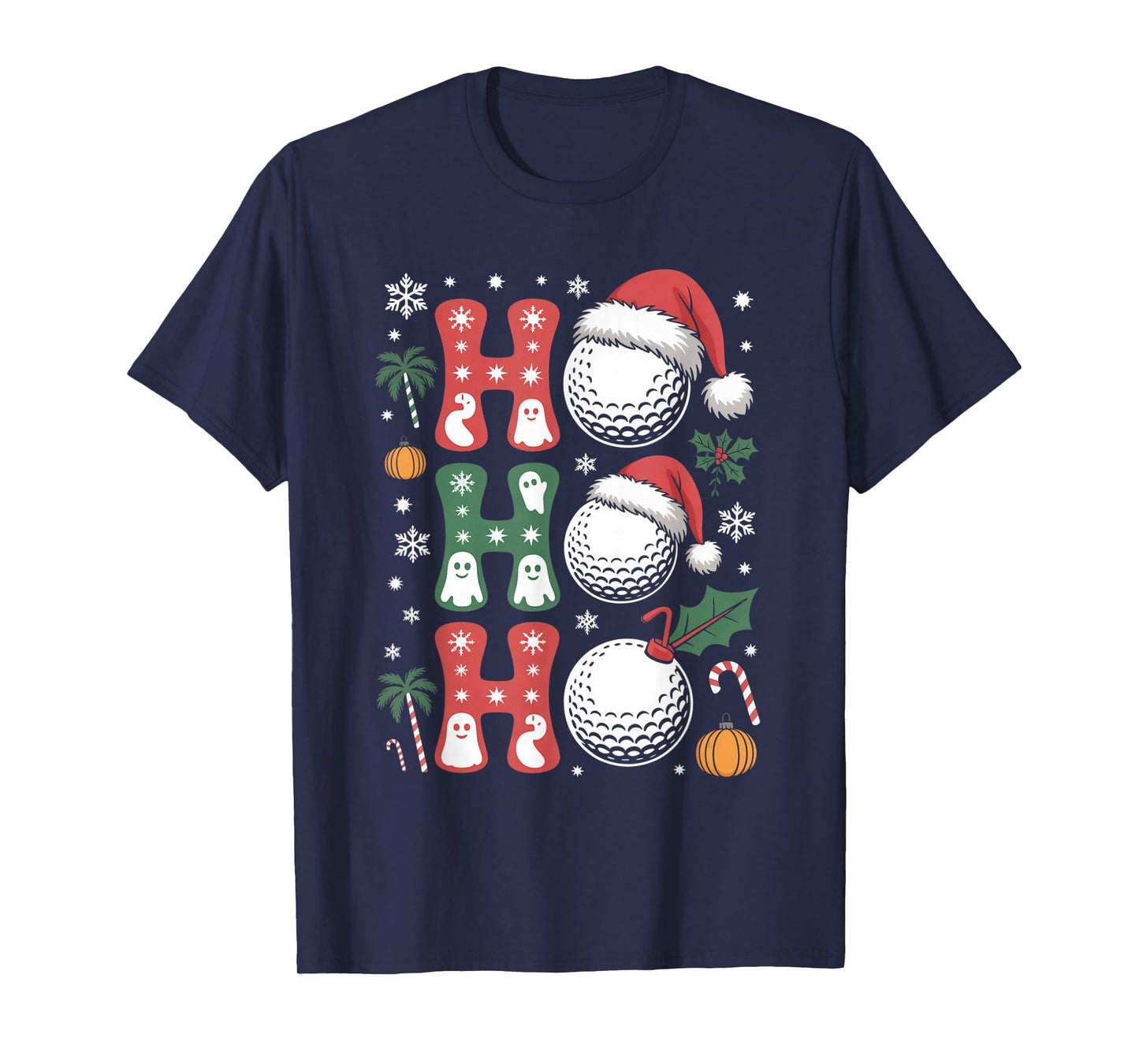 Ho Ho Ho Golf Ball Santa Hat Halloween & X'Mas T-Shirt