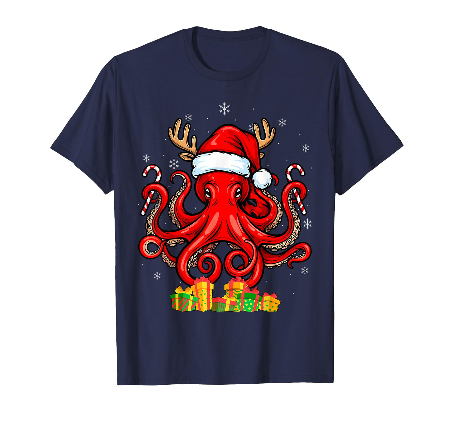 Christmas Octopus Funny Reindeer Santa Lover T-Shirt