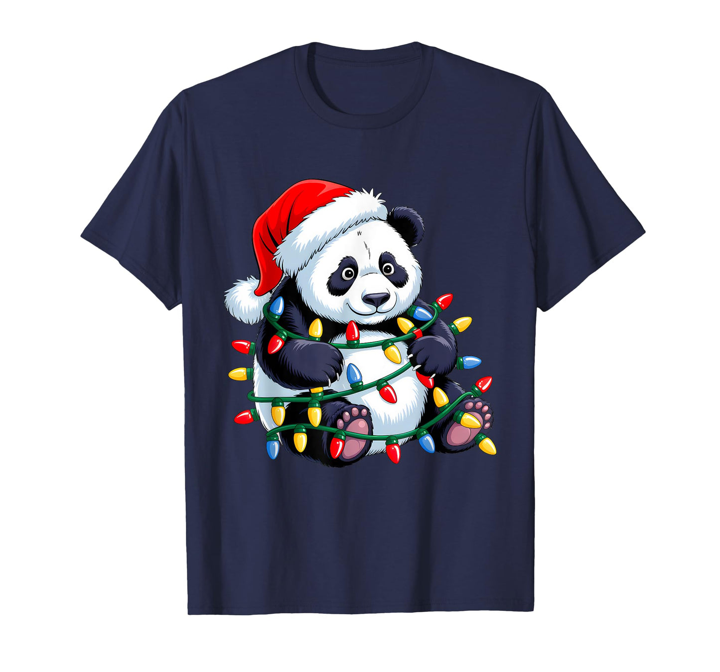 Santa Panda Christmas Lights Pandamas Tree Xmas Boys Men T-Shirt