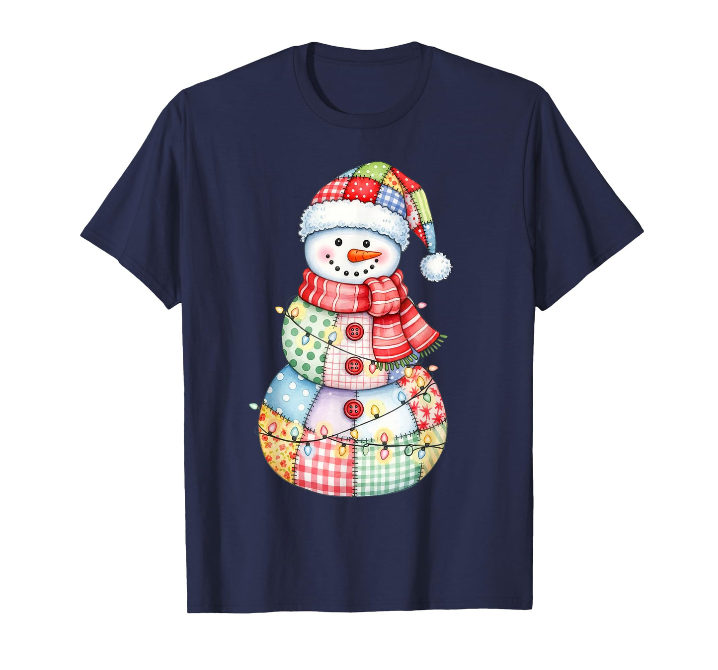 Cute Patchwork Snowman Merry Christmas Xmas Holiday Pajamas T-Shirt