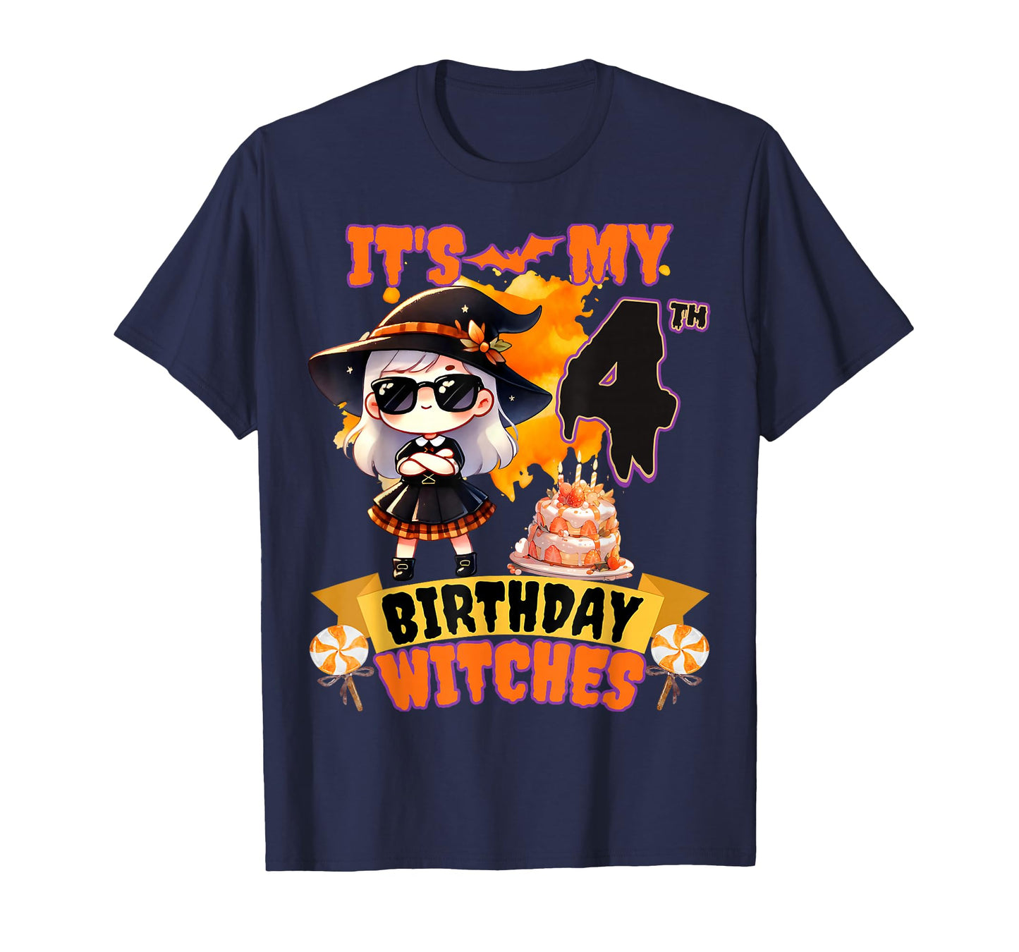 Kids 4th Birthday Cute Witch 4 Years Old Bday Party Girls T-Shirt