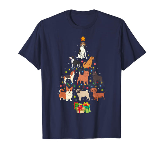 Dogs Christmas Tree Lights Funny Puppy Dog Lover Xmas T-Shirt