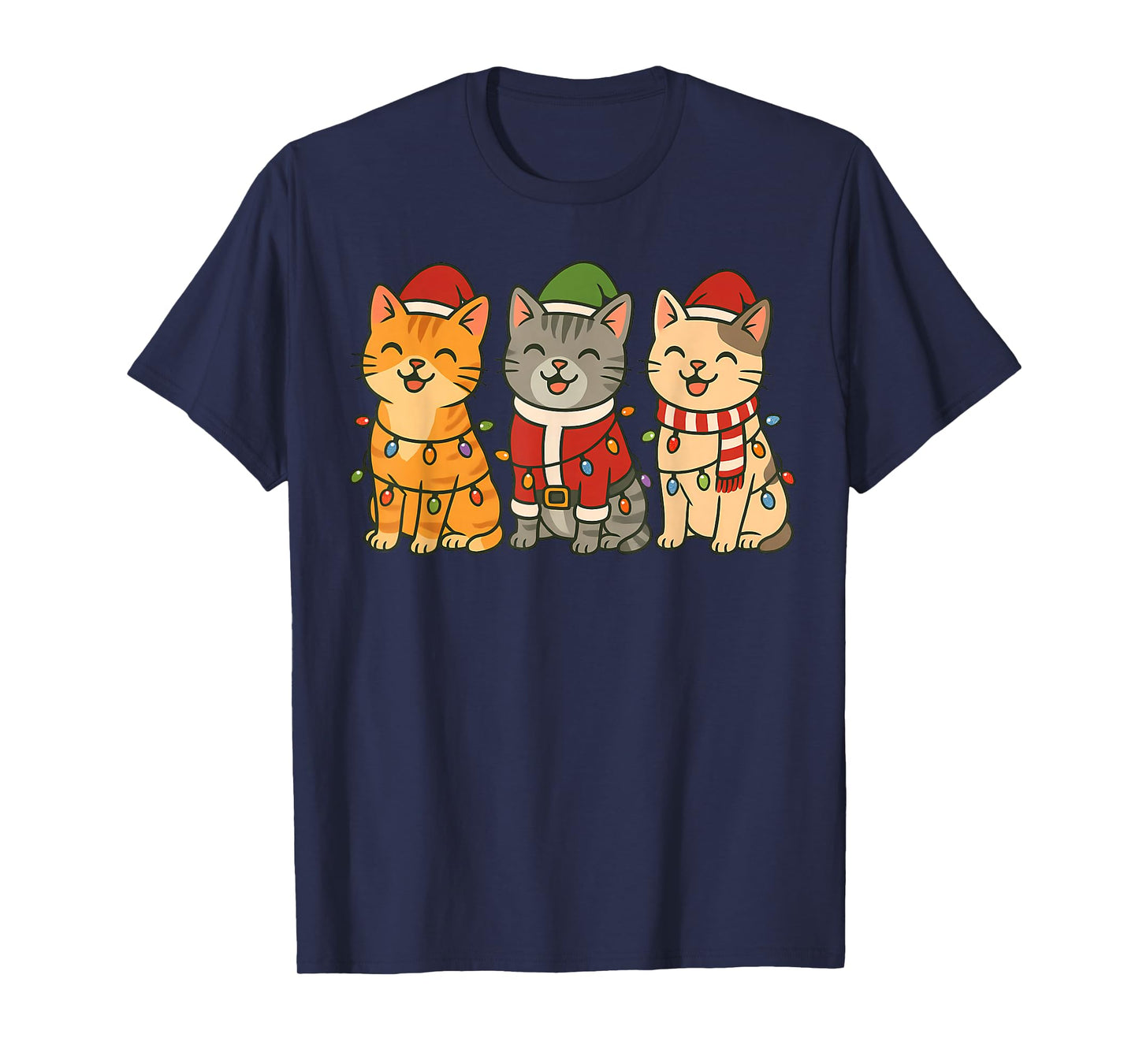 Cute Cats Christmas Lights Santa Holiday Fun Funny Cat T-Shirt