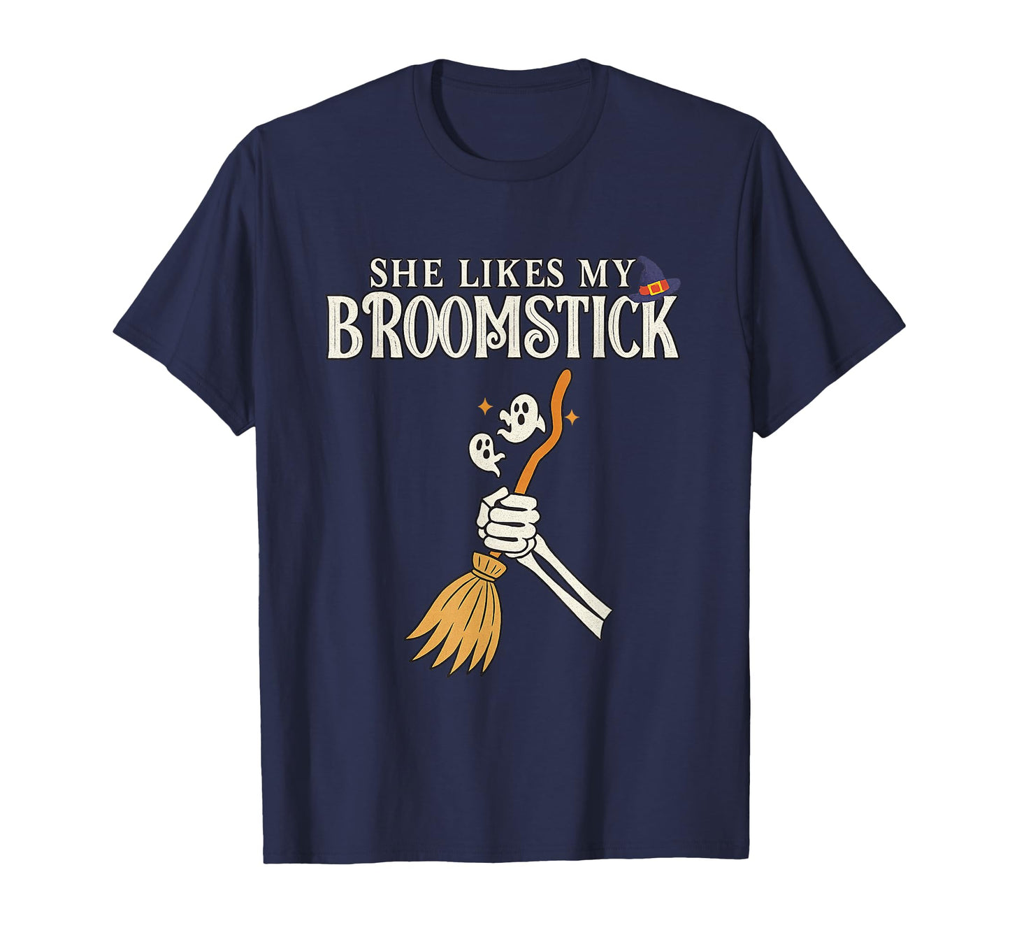 She Likes My Broomstick Couples Pumpkins Skeleton Halloween T-Shirt