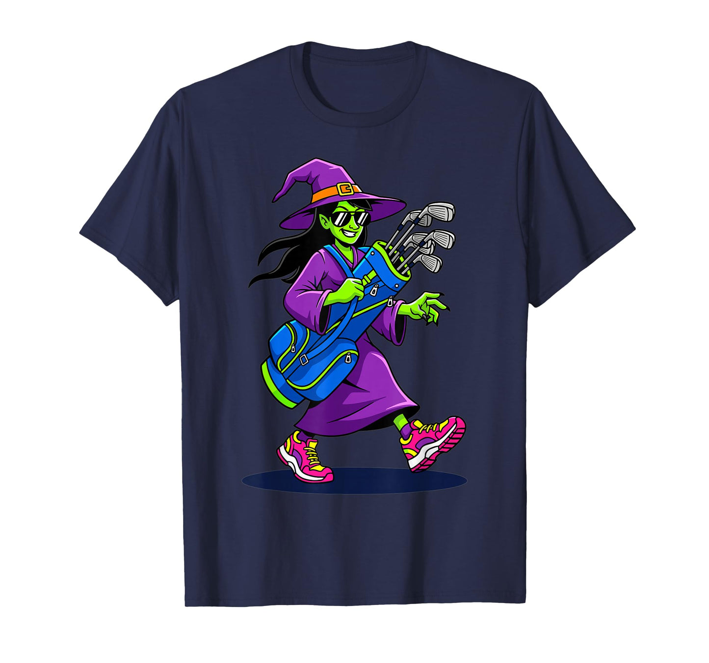 Witch Golfer Cartoon Golf Clubs Halloween Costume T-Shirt