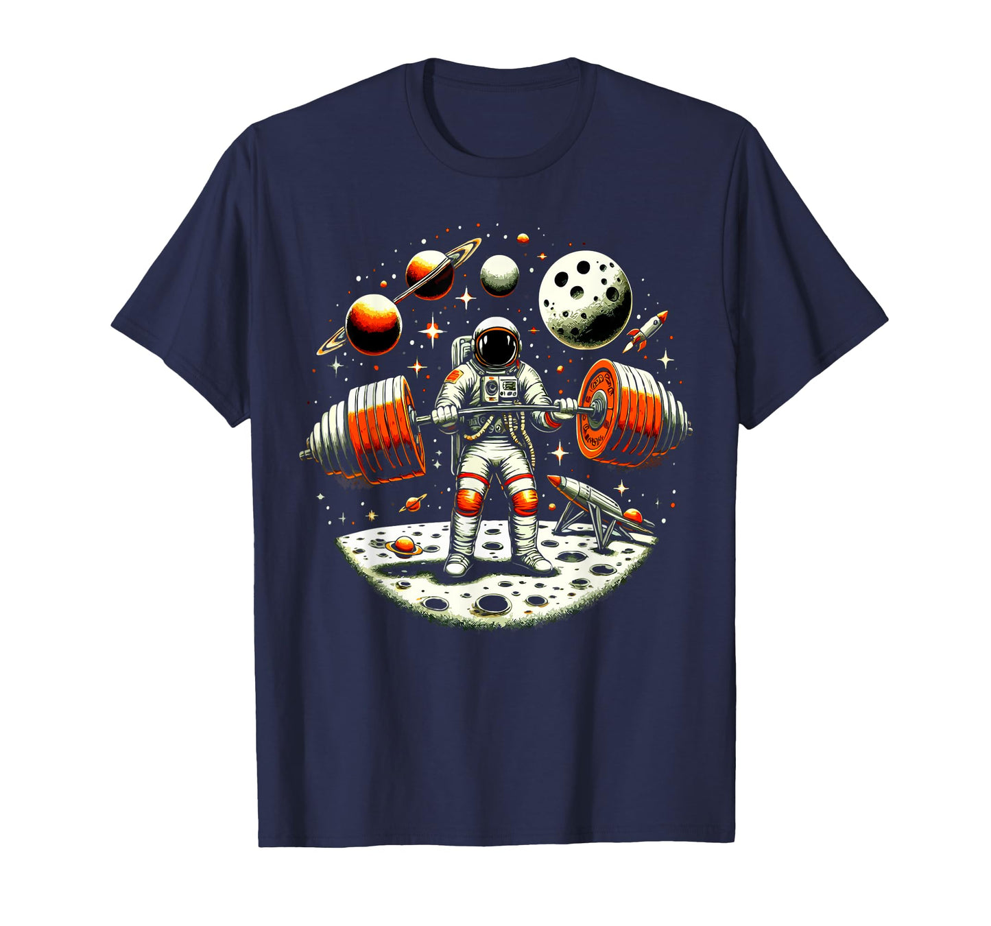 Funny Astronaut Spaceman Weightlifting Fitness Gym Workout T-Shirt