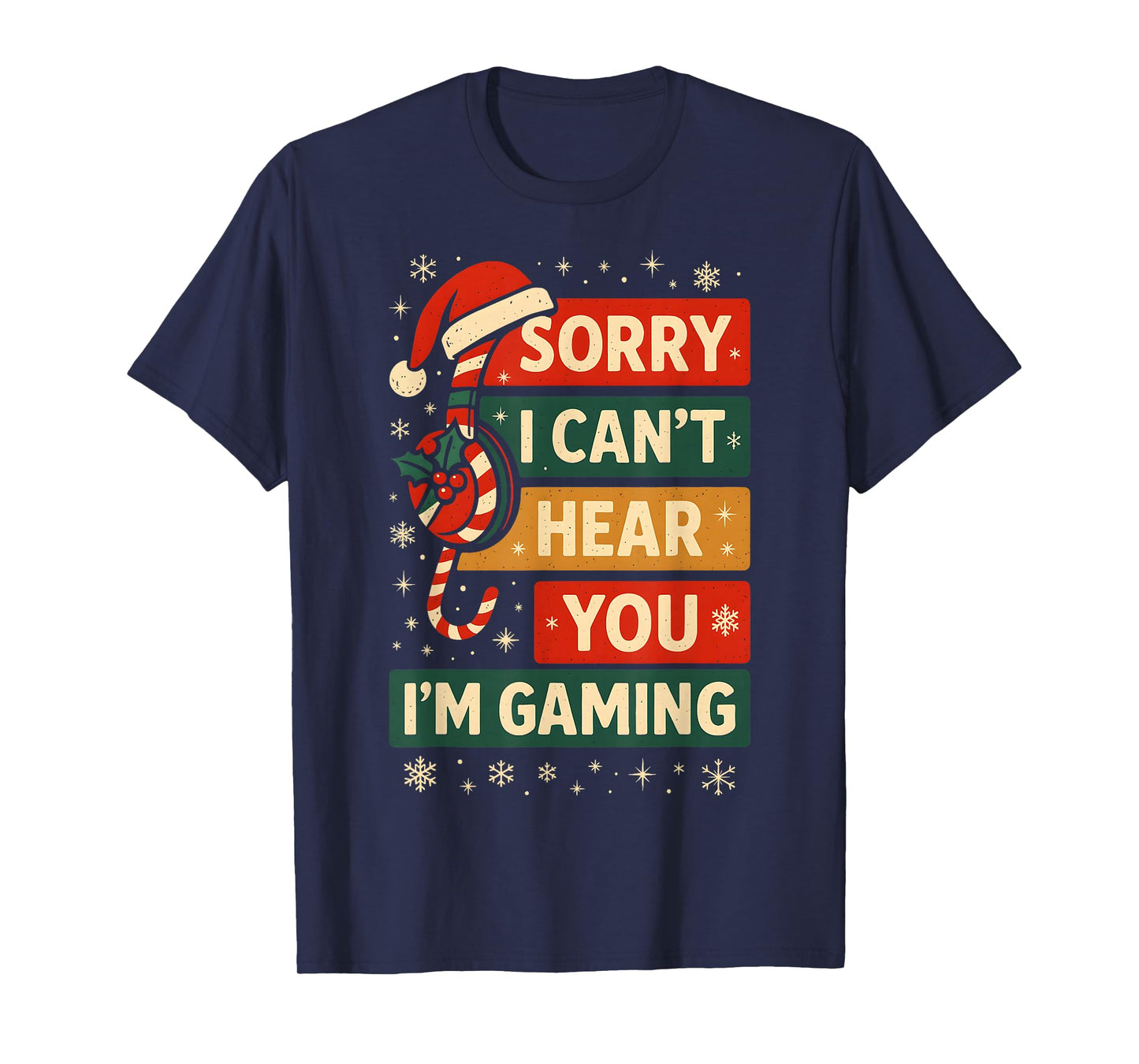 Funny Gaming Holiday Cane Candy Headset Artwork T-Shirt
