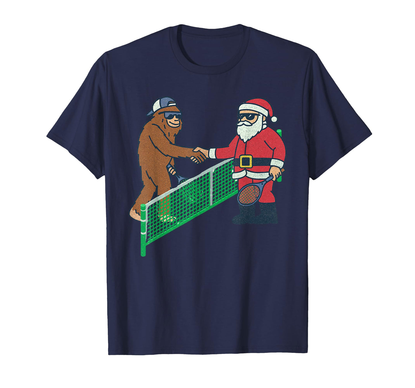 Santa Sasquatch Playing Tennis Christmas Vintage Funny Xmas T-Shirt
