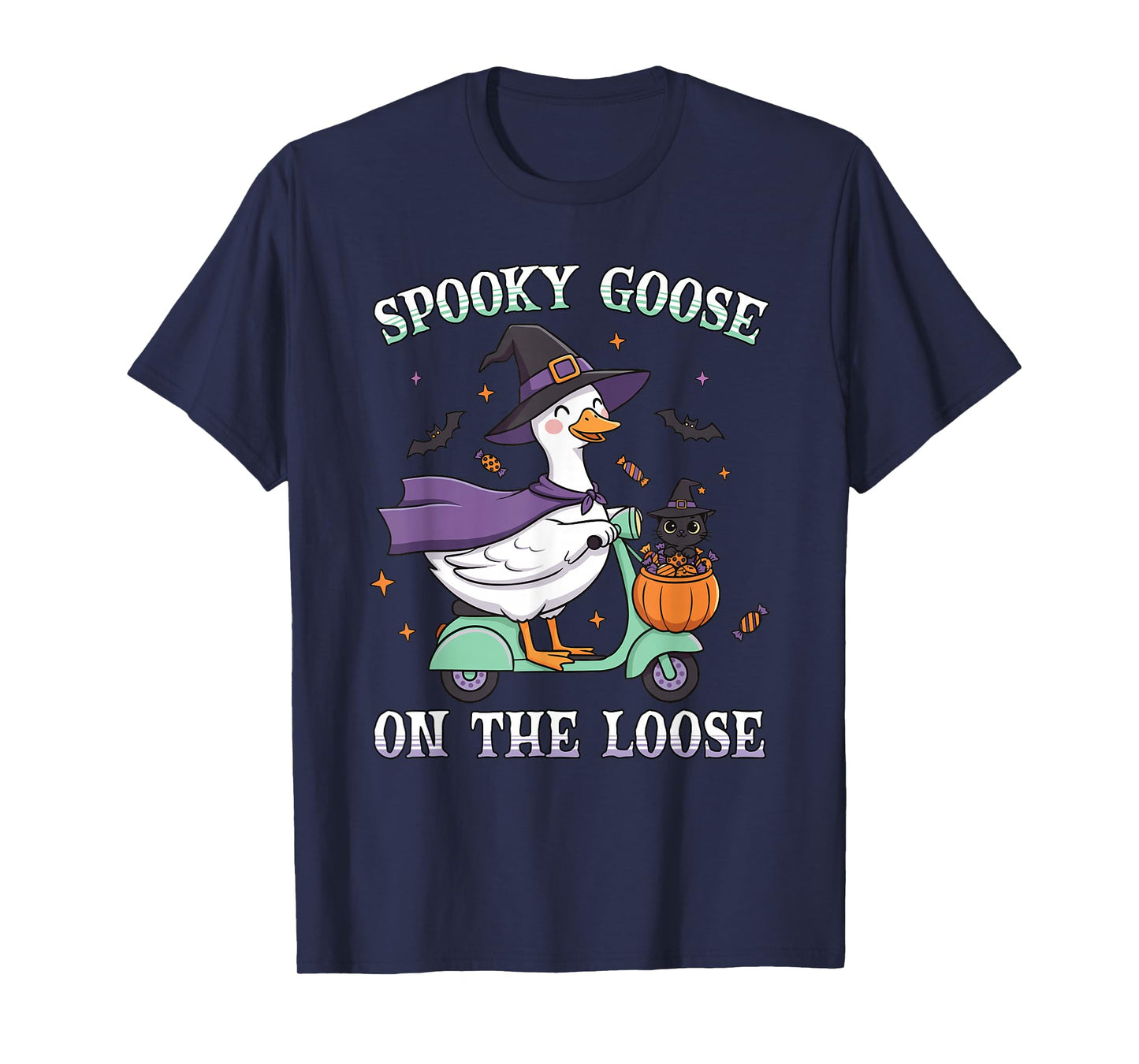 Spooky Goose On The Loose Funny Silly Animal Halloween Witch T-Shirt