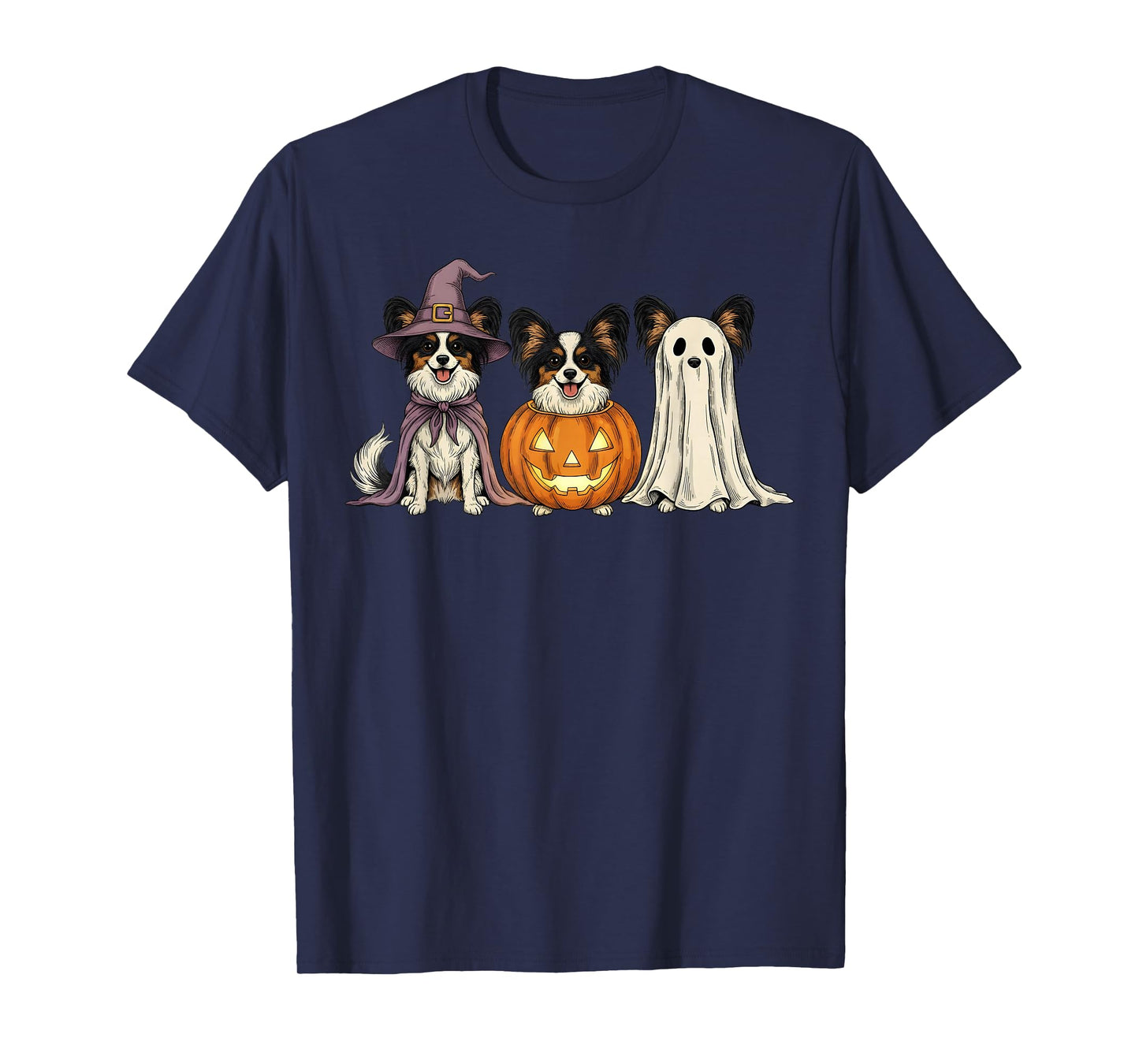 Spooky Ghost Papillon Dog Lover Pumpkin Halloween T-Shirt
