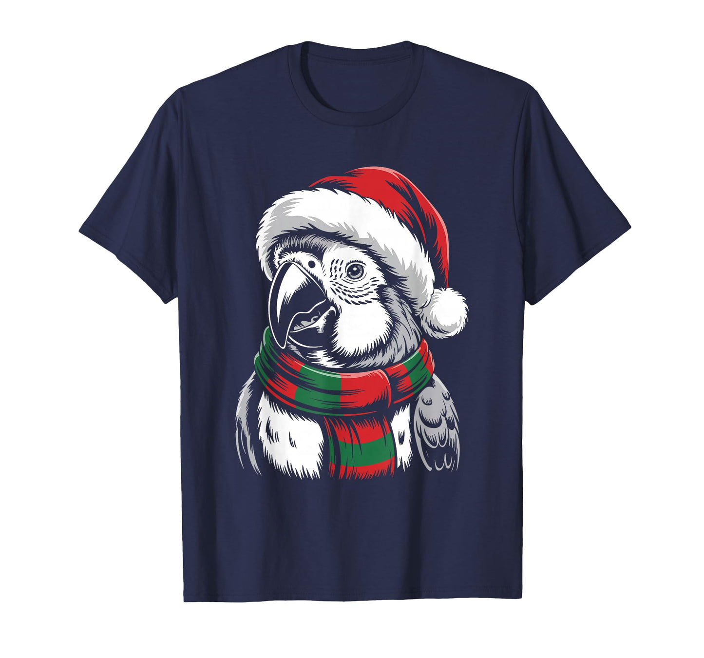 Parrot Xmas Santa Hat Scarf Christmas Costume T-Shirt