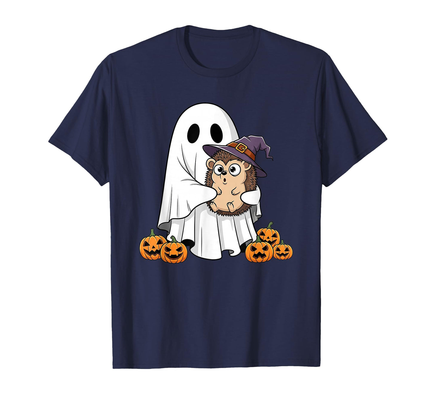 Funny Ghost Hedgehog Pumpkin Halloween Kids Mens Womens T-Shirt