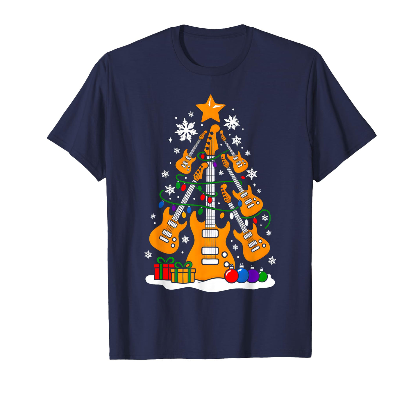 Christmas Guitar Rock Player Xmas Tree Music Lover Santa T-Shirt
