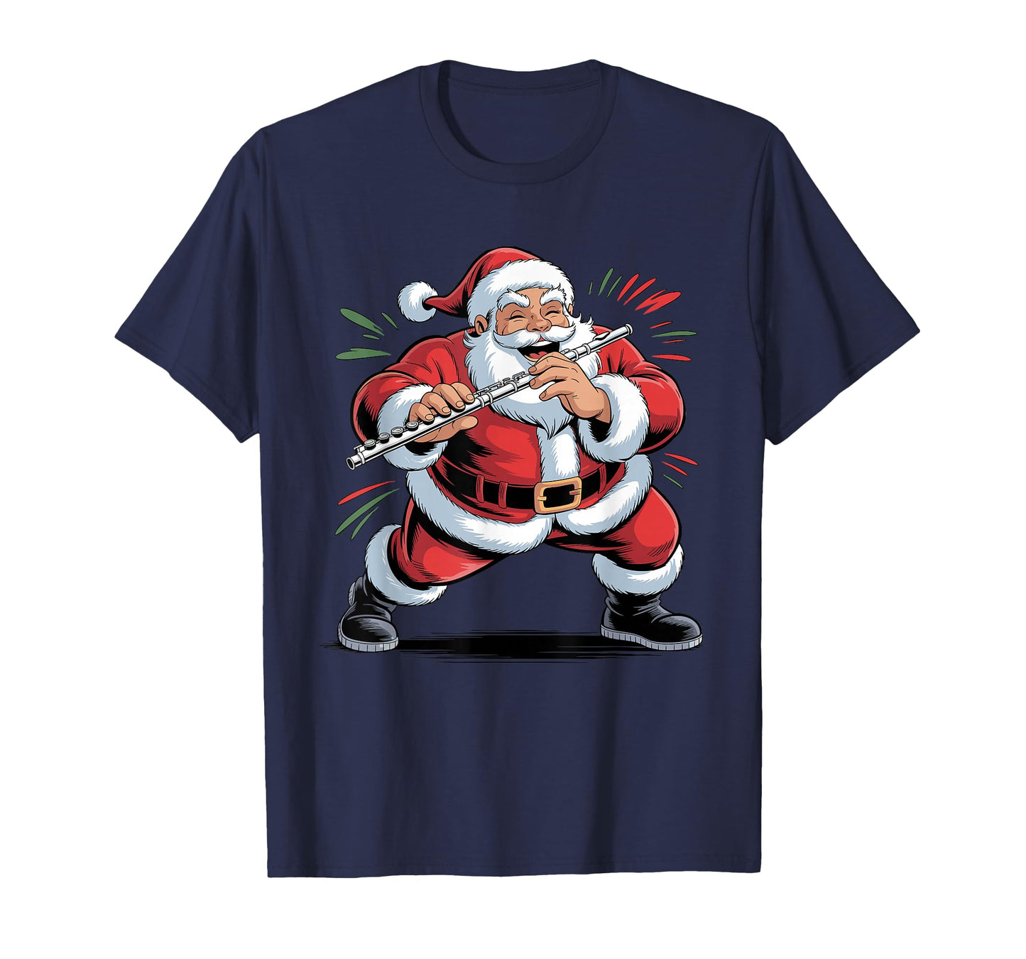 Santa Playing Flute Funny Holiday Chrismas Xmas Pajama T-Shirt