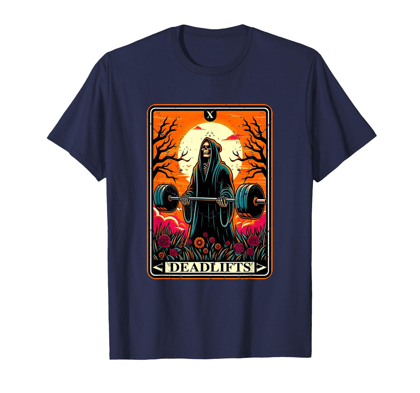 Horror Tarot Card Deadlifts The Death Gym Workout Halloween T-Shirt