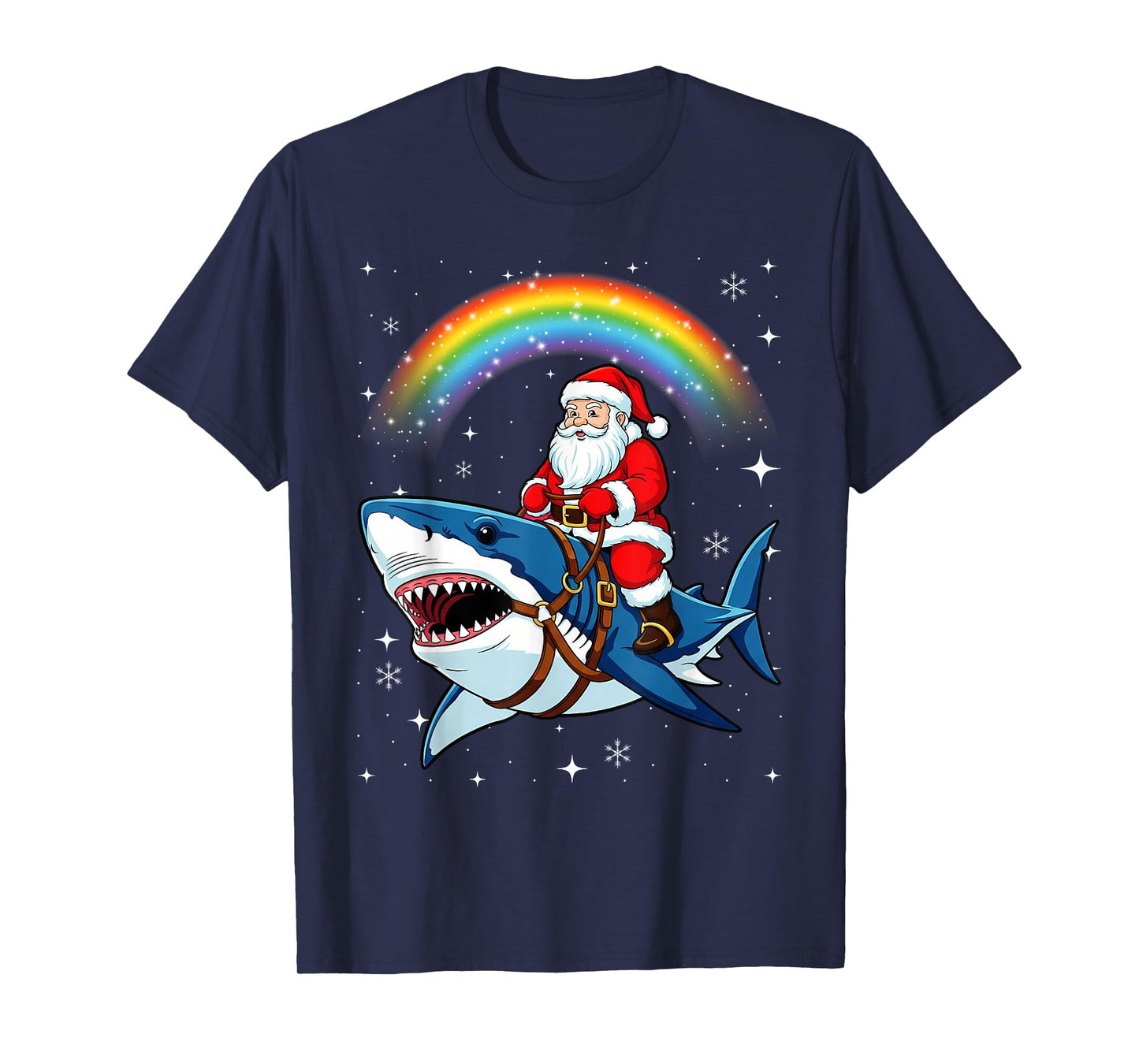 Santa Claus Riding Shark Christmas Boys Merry Sharkmas Xmas T-Shirt