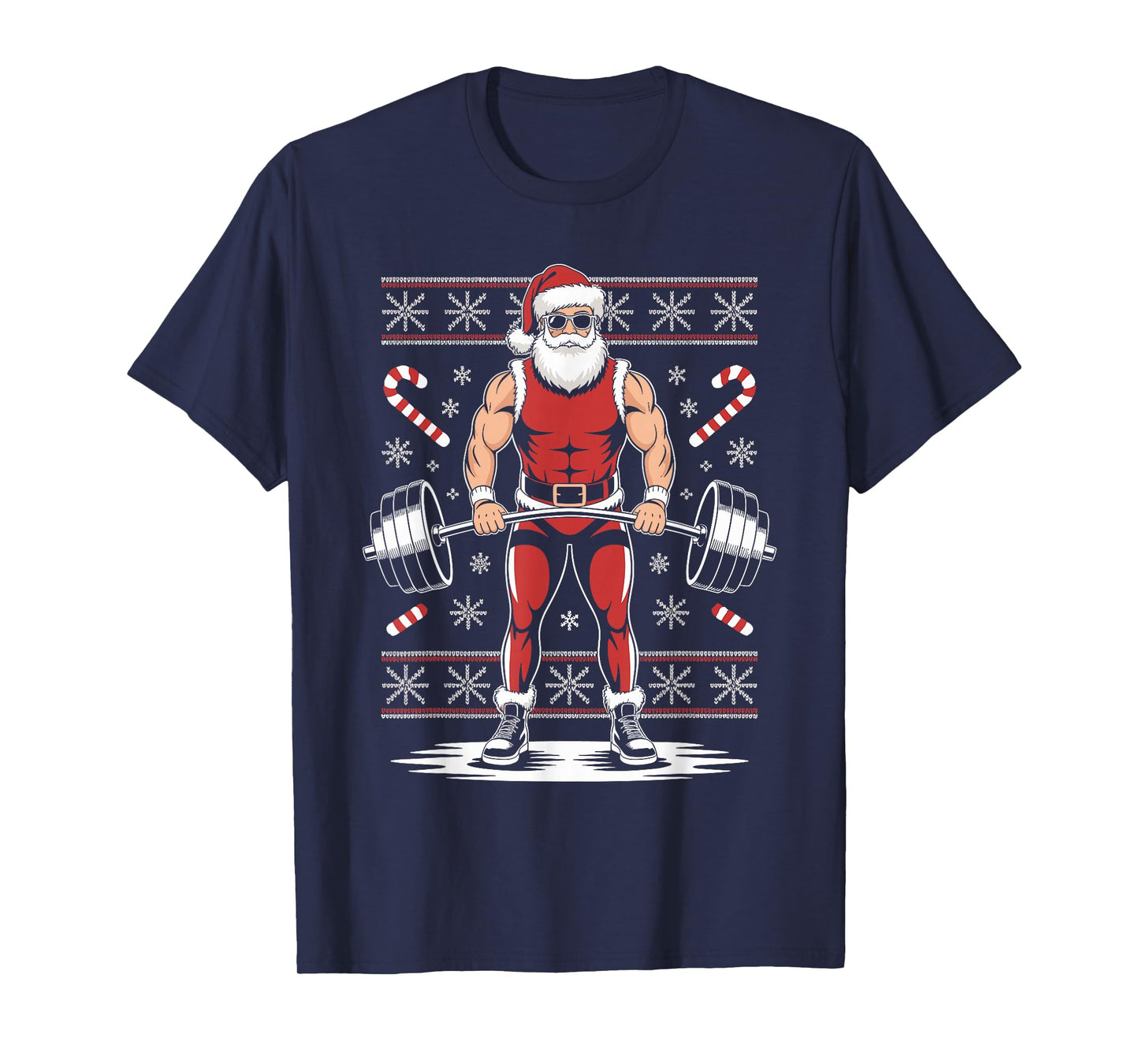 Santa Weightlifting Ugly Christmas Sweater Fitness Deadlift T-Shirt