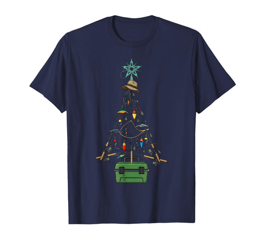 Fishing Christmas Tree Santa Cute Xmas Boys Kids Men Women T-Shirt