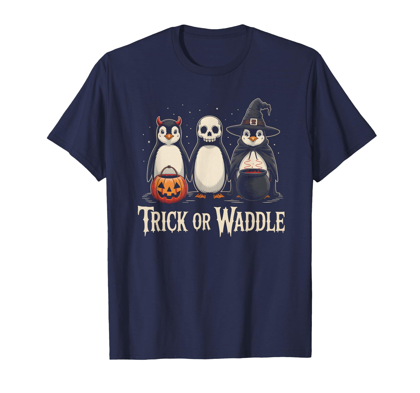 Vintage Penguin Trick or Waddle Spooky Halloween T-Shirt