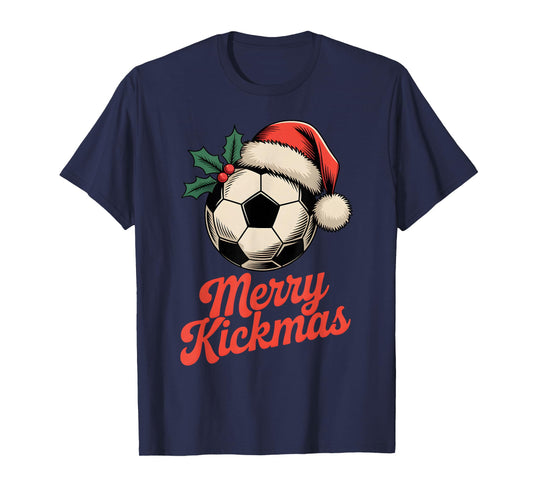 Merry Kickmas Christmas Funny Santa Soccer Ball Graphic T-Shirt