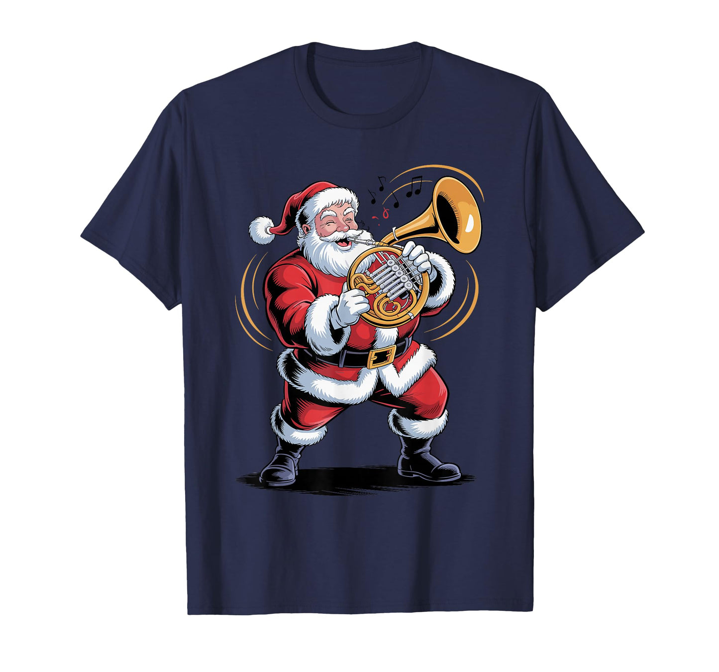 Santa Playing French Horn Funny Holiday Chrismas Xmas Pajama T-Shirt