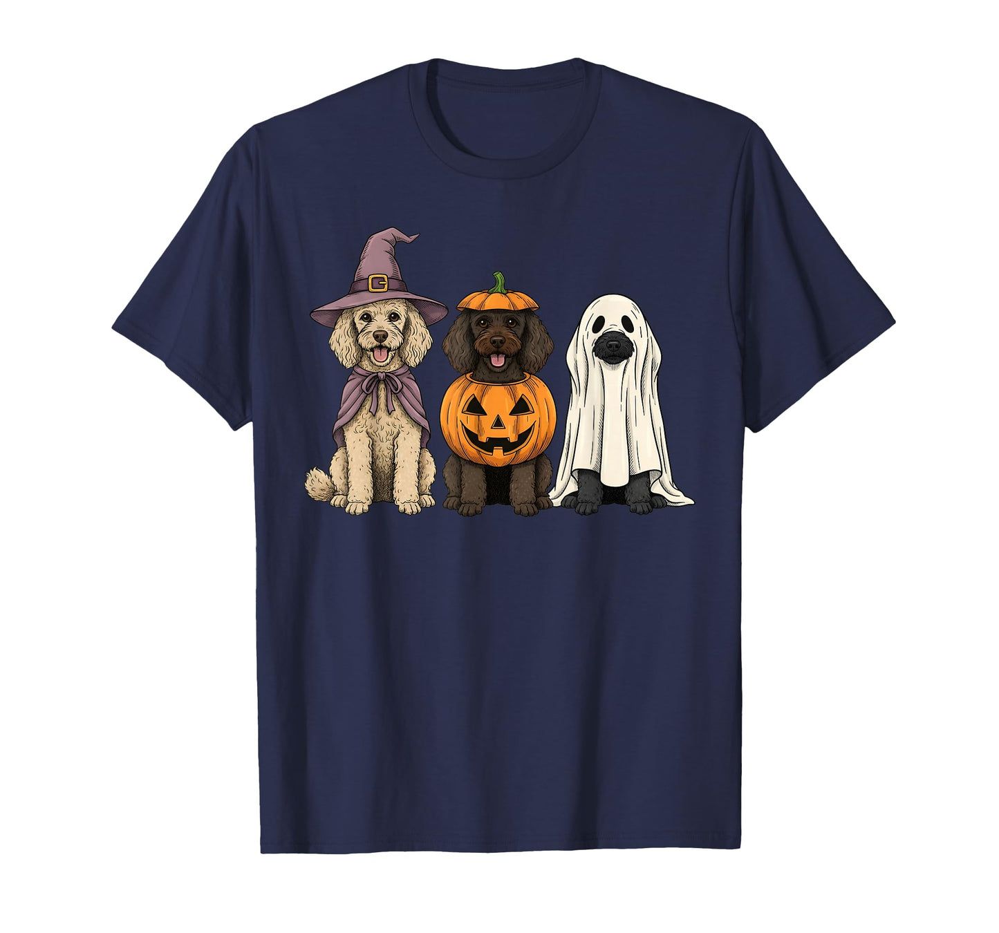 Spooky Ghost Poodle Pumpkin Halloween Dog Lover T-Shirt
