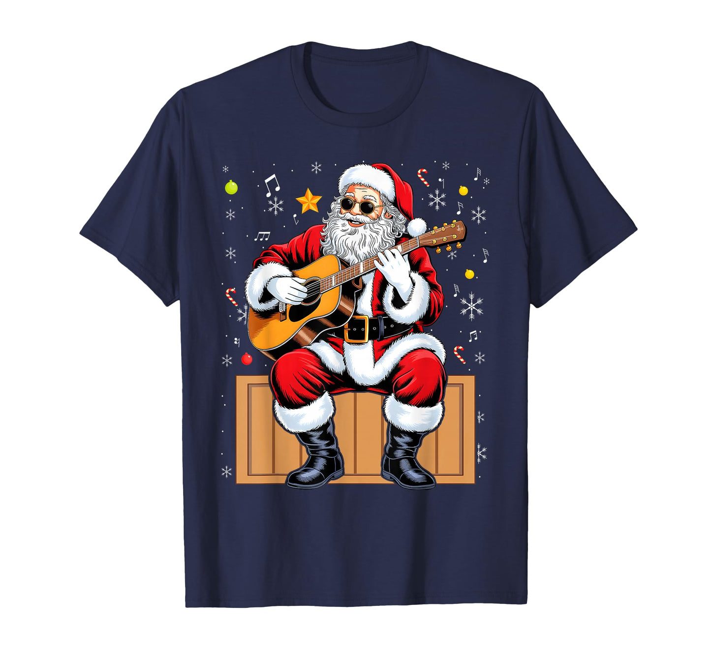 Santa Playing Guitar Christmas Pajama Musician Guitarist T-Shirt