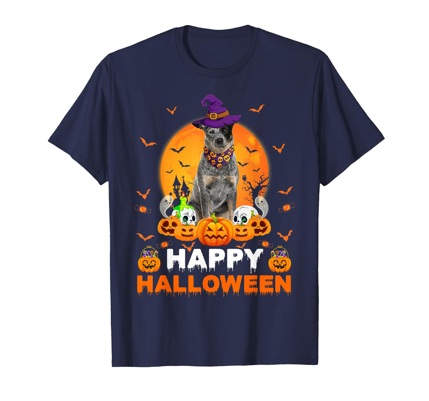Halloween Blue Heeler Dog Vintage Pumpkin Funny Costume Dog T-Shirt