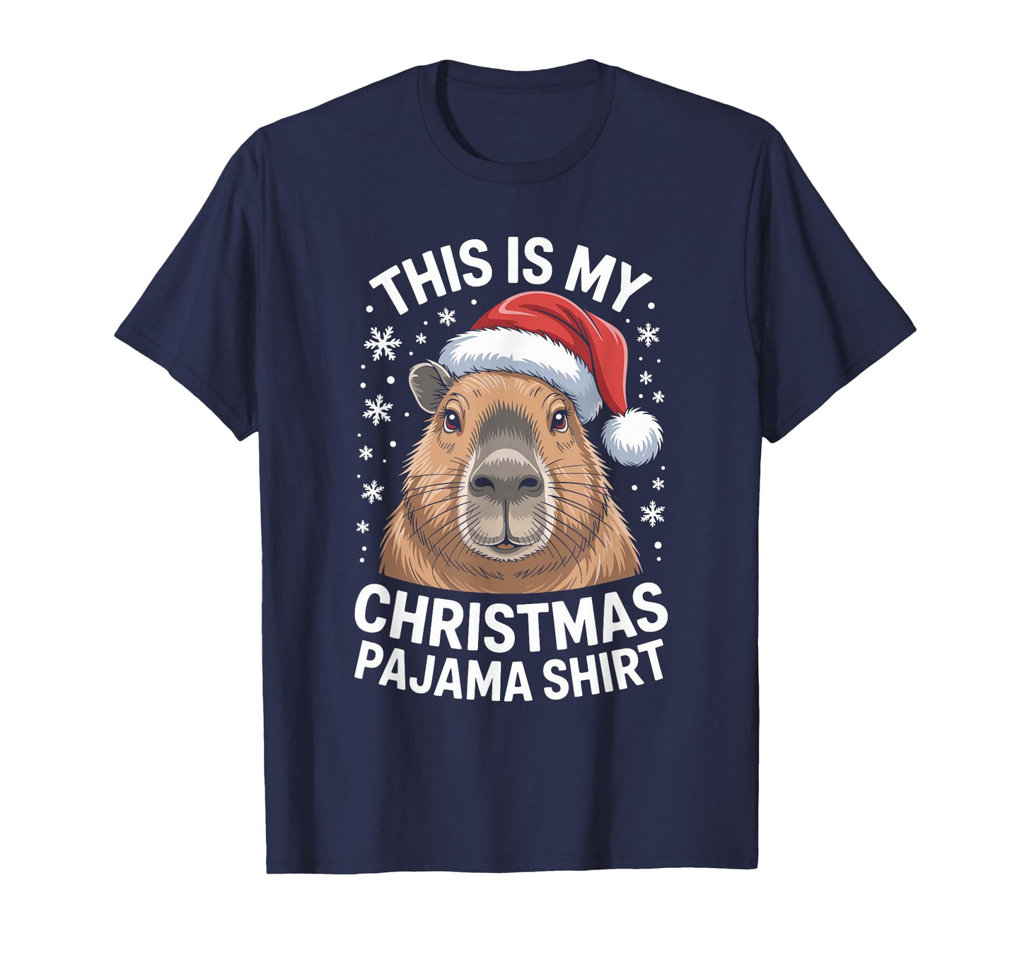 Funny Capybara Pajama Santa Hat Christmas Xmas T-Shirt