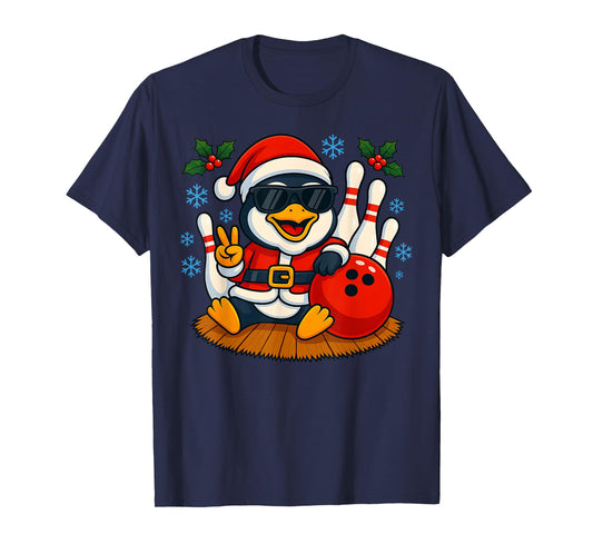 Cute Santa Penguin Bowling Christmas Funny Holiday Vibes T-Shirt