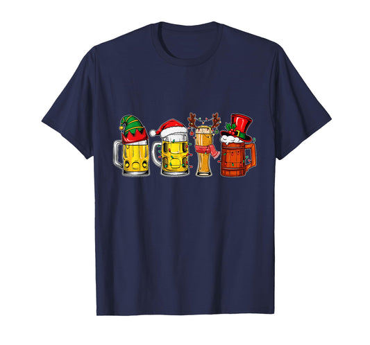 Funny Drinking Christmas Santa Beer Christmas Lights T-Shirt